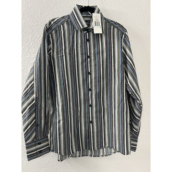 Kenneth Cole Shirt Mens Sz M POP‎ ELATION STRIPER CONDRIAC Stripped Button Long - Picture 1 of 13